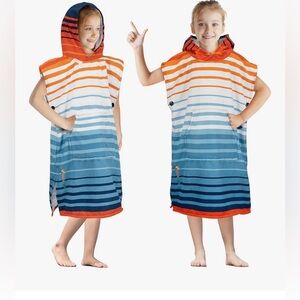 Orange and White Striped Hooded Towel Poncho